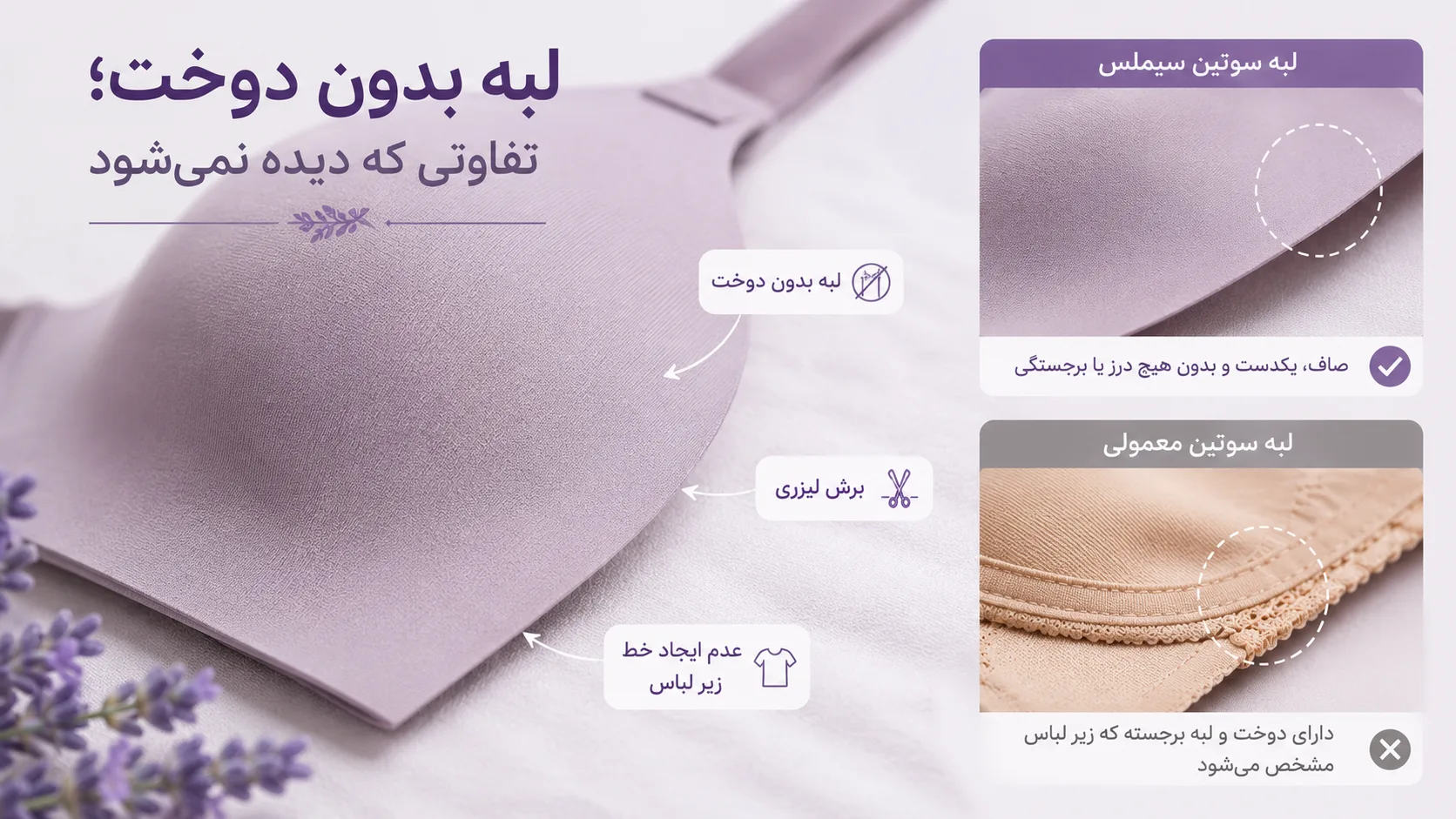 جزئیات لبه بدون دوخت سوتین سیملس زنانه