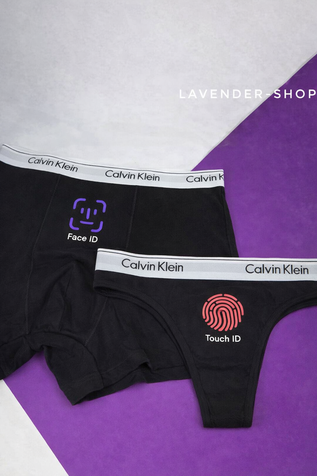 ست شورت کاپلی زن و شوهری طرح تاچ و فیس آیدی مشکی | لباس زیر زوجی فانتزی برای هدیه ولنتاین ۱۴۰۴ - لوندرشاپ