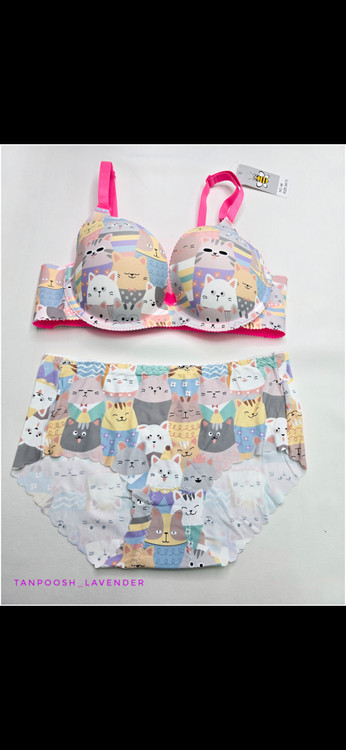 نمای جلو ست سوتین و شورت بیدرز گربهای، همراه با طراحی لبههای صاف