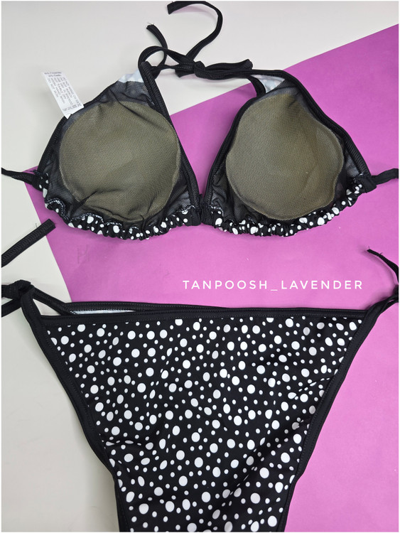 نمای پشت بیکینی جذاب و فانتزی زنانه سکسی با طرح خالدار – مدل کلاسیک برند مه جامه برای خانم های لوند