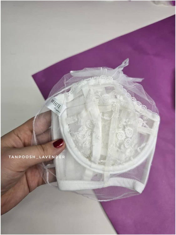 بستهبندی کیسهای ست سوتین و شورت سفید برند صادراتی وایت لیدی