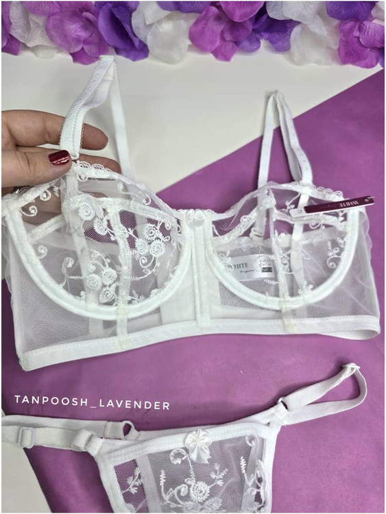 ست سکسی سوتین و شورت سفید سکسی با تور و طراحی اروپایی، مناسب زیر لباس مجلسی