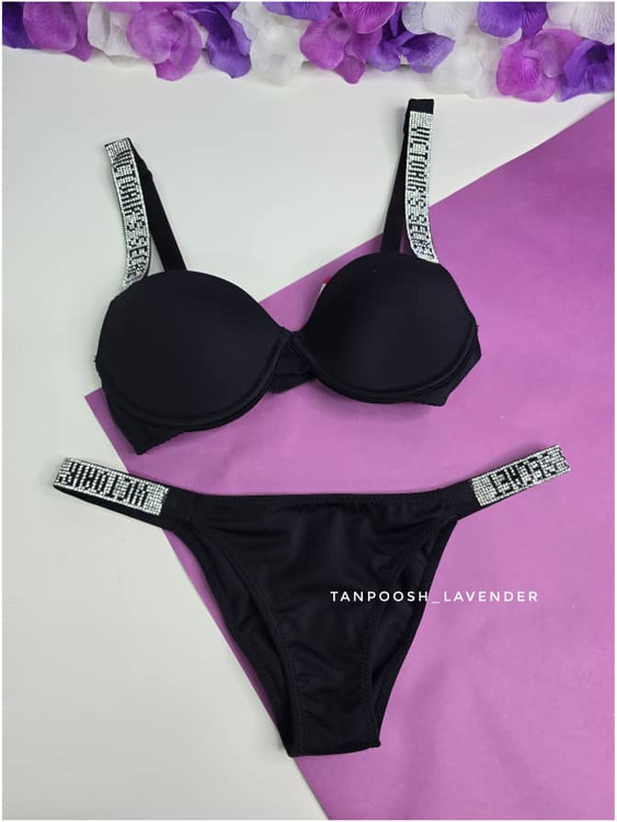 ست شورت و سوتین زنانه برند EMA در رنگ قرمز و مشکی، اسفنجی فنردار با بند نگینی و کیفیت بالا