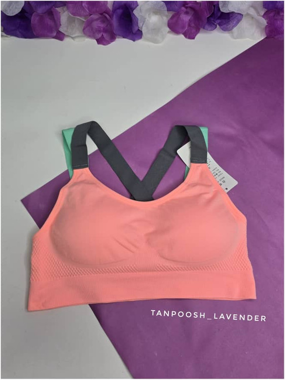 نیمتنه ورزشی زنانه نخی کشسان پشت ضربدری رنگ نارنجی با پد متحرک