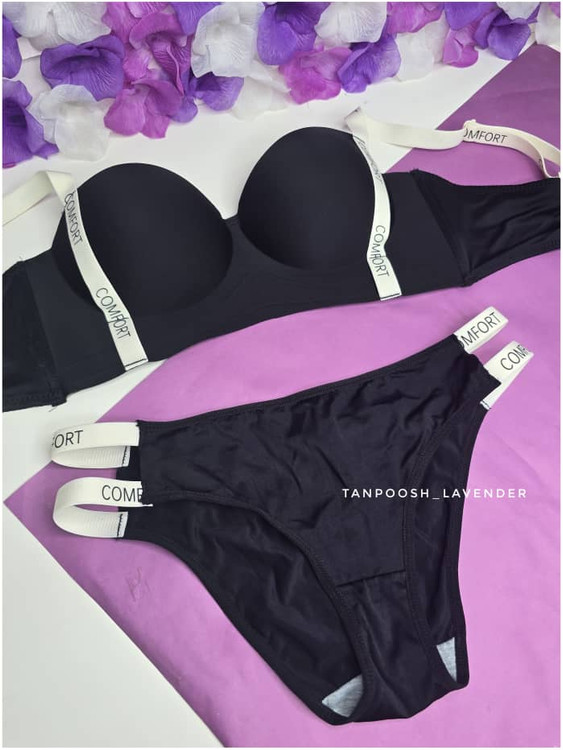 شورت فانتزی مشکی لیزری با فاق نخ همراه با سوتین دکلته جکدار ست کامفورت