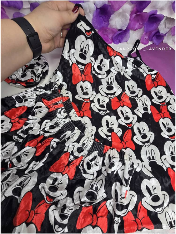 تاپ و شلوارک زنانه مخمل نرم و لطیف، مناسب خانه و استایل راحتی طرح میکی موس