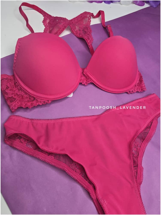 ست کامل سوتین و شورت فنردار پشت فانتزی در رنگ سرخابی