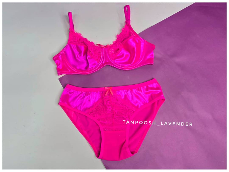 ست فنردار ساتن و تور سرخابی زنانه برند شببو