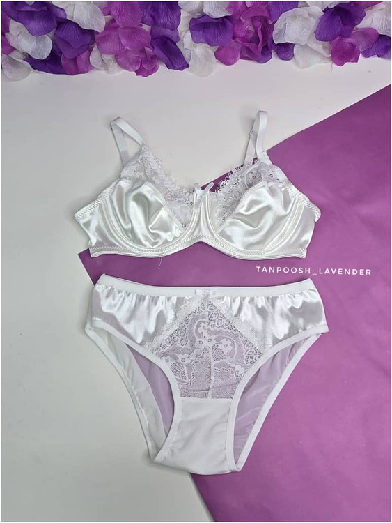 ست سوتین و شورت ساتن براق زنانه برند شببو در رنگ سفید