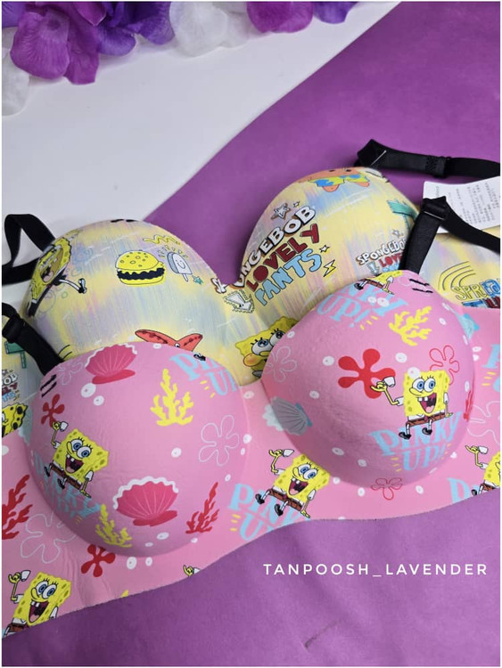 سوتین کارتونی باب اسفنجی زرد، بدون دوخت و سه قزنه