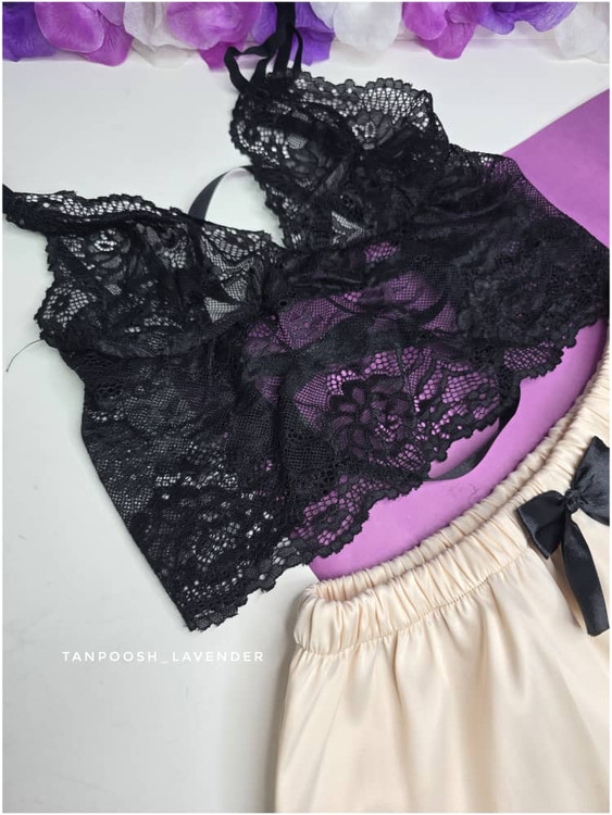 تاپ تور مشکی شورتک کرم