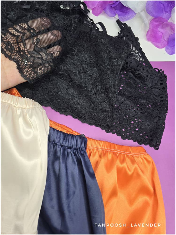 تاپ تور مشکی شیک همراه شلوارک کرم/سرمهای/نارنجی – استایل روزانه