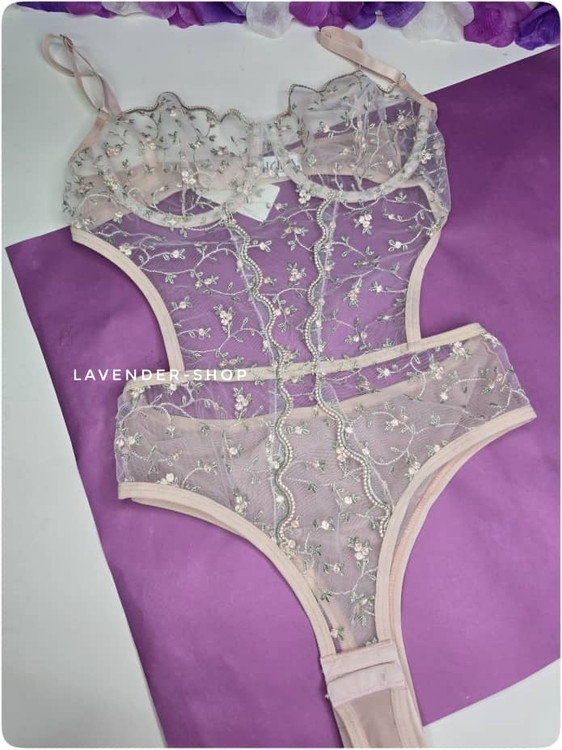 بادی اروتیک و سکسی فنردار تور اروپایی زنانه Amira رنگ صورتی پودری سایز XL با طراحی فانتزی