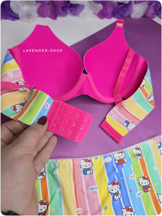 ست لباس زیر زنانه لیزری اسفنجی با طرح کیتی رنگینکمانی