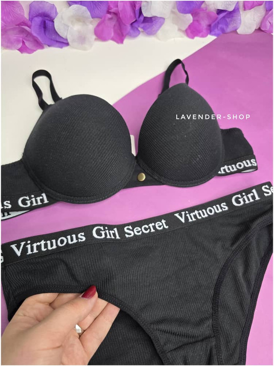 ست اسفنجی کبریتی مشکی زنانه با کاپ فنردار و بندهای قابل تنظیم – Girl Secret