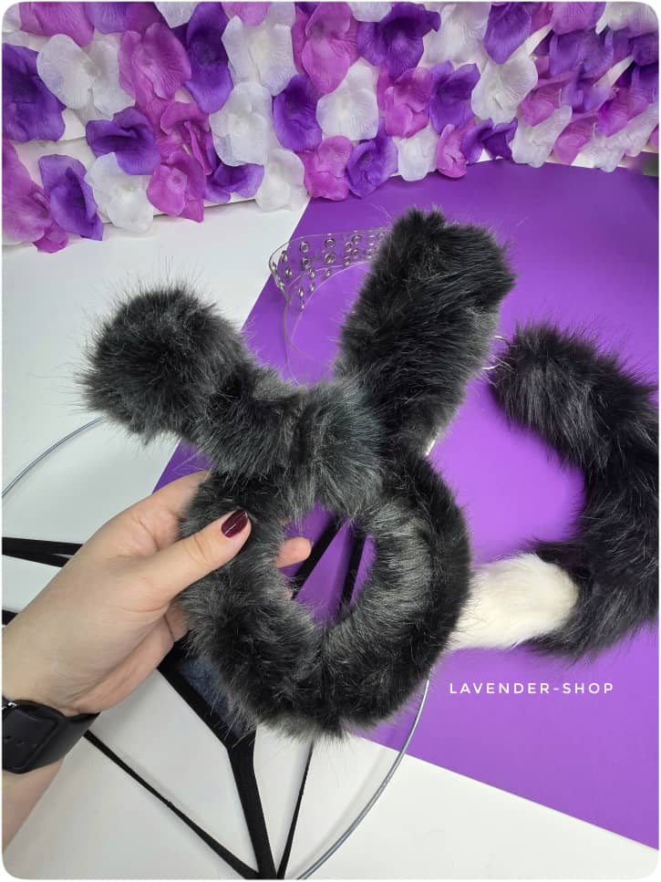 جزییات تل و گوش های خزدار ست فانتزی Bunny Black