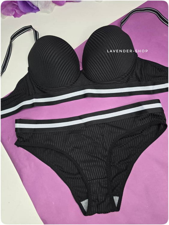 ست سوتین و شورت اسفنجی فنردار اسپرت کاپ B رنگ مشکی