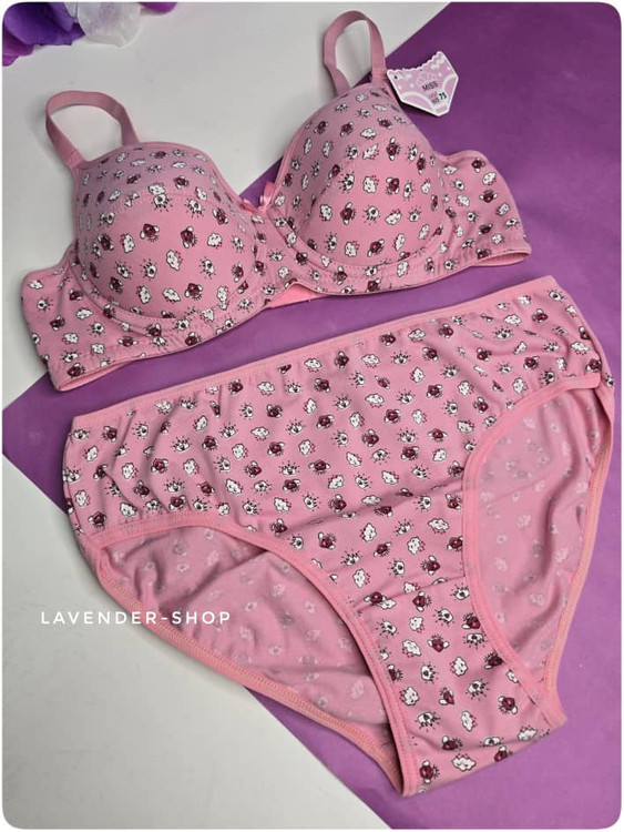 ست کامل نخی صورتی طرح قلب Miss مناسب استفاده روزانه