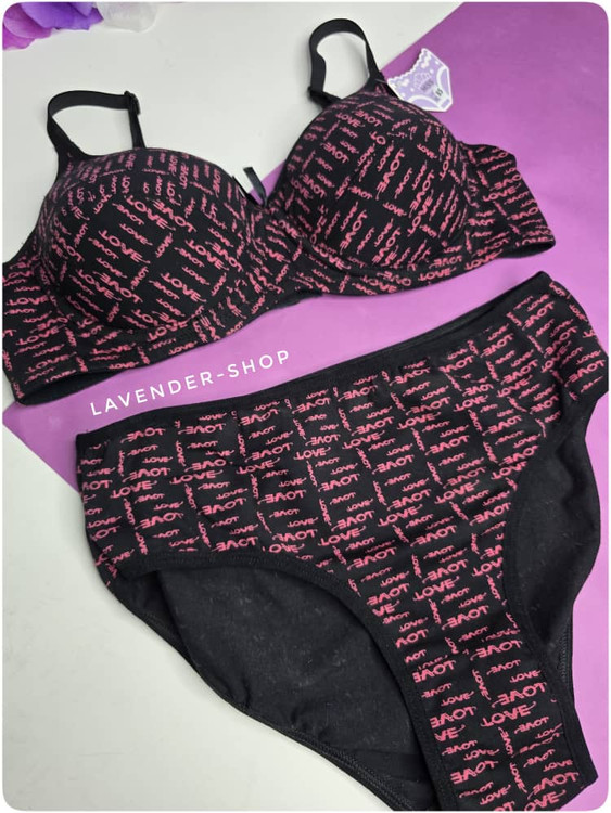 ست کامل شورت و سوتین مشکی طرح LOVE برند Miss با طراحی خاص و ساده