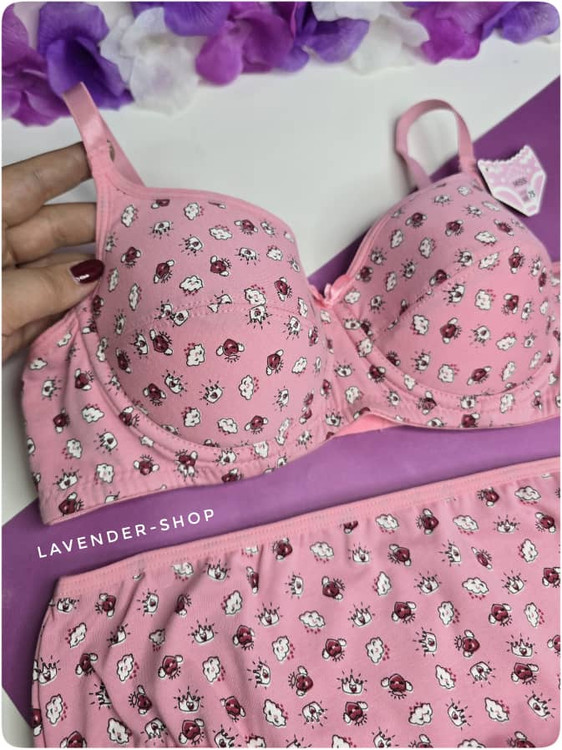 شورت نخی صورتی طرح قلب ست Miss با پارچه نرم و لطیف