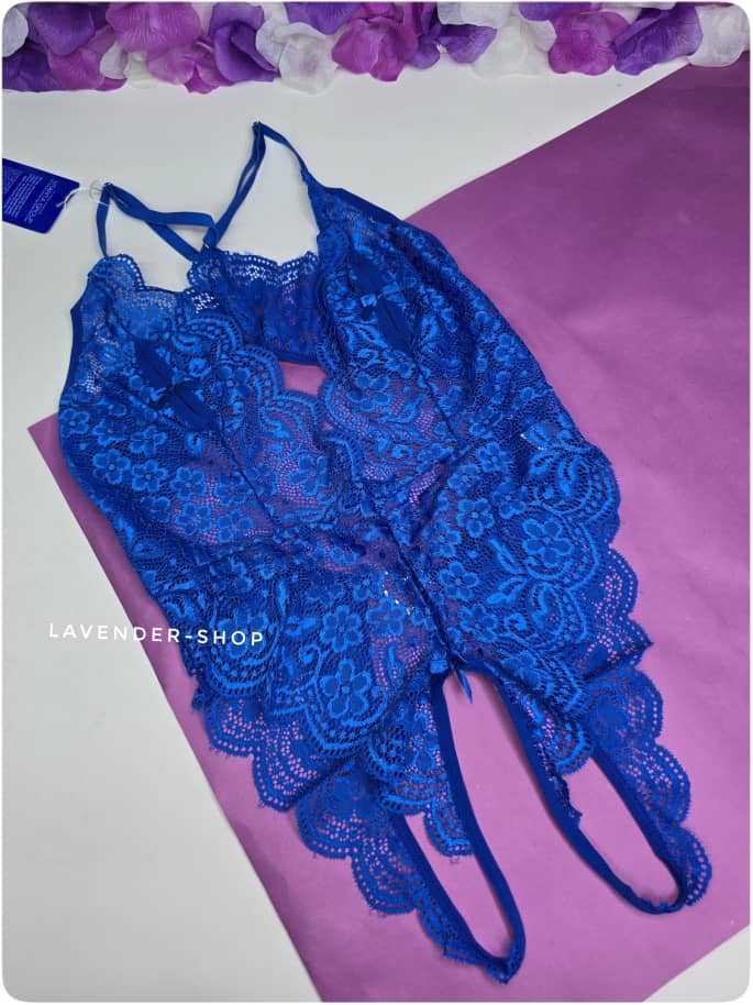 بادی فانتزی سکسی و اروتیک توری زنانه فاقباز برند ویتاریتا رنگ آبی با بندهای ریگلاژدار