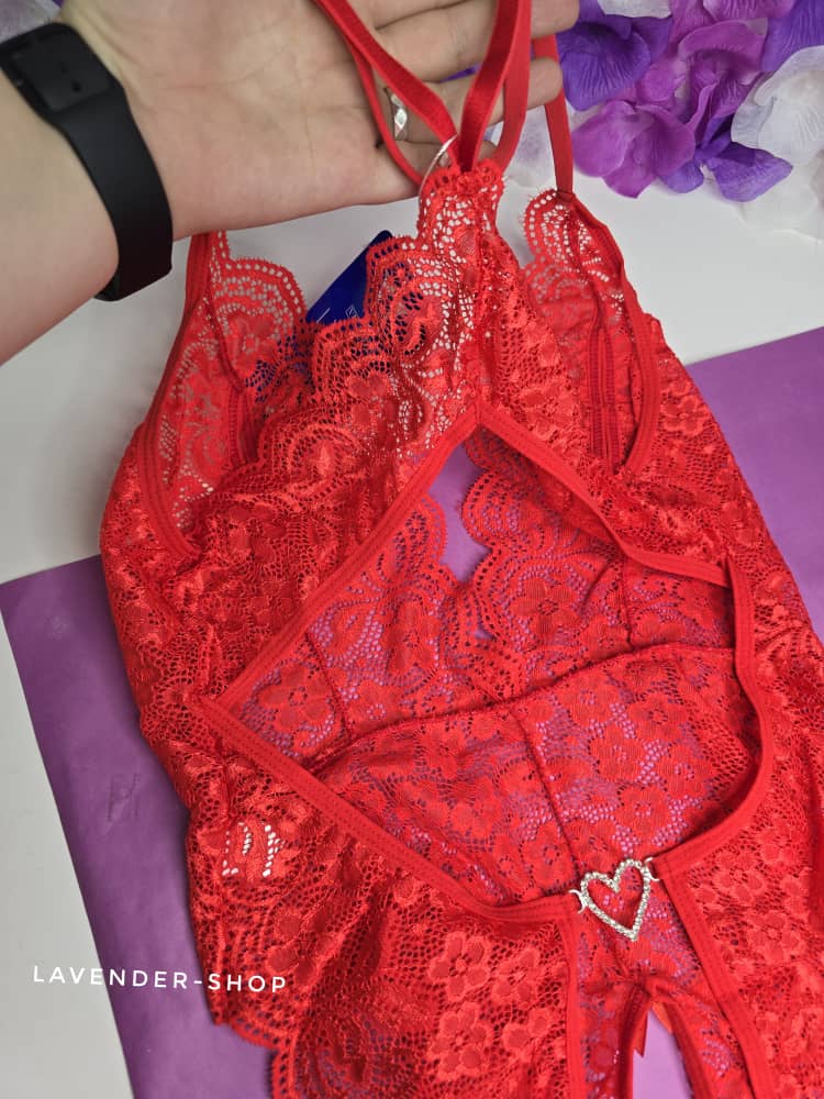 بادی زنانه توری برند ویتاریتا – طرح قرمز با جزئیات ظریف