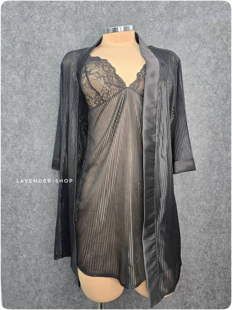 لباس خواب نوک‌مدادی برند شهره تن مانکن زنانه – ترکیب ساتن و تور