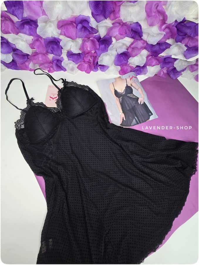 نمای کامل لباس خواب توری مشکی