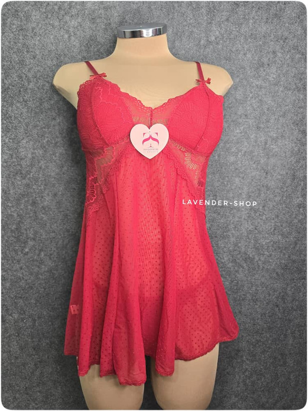 لباس خواب توری قرمز برند شهره با کاپ اسفنجی و طراحی جذاب