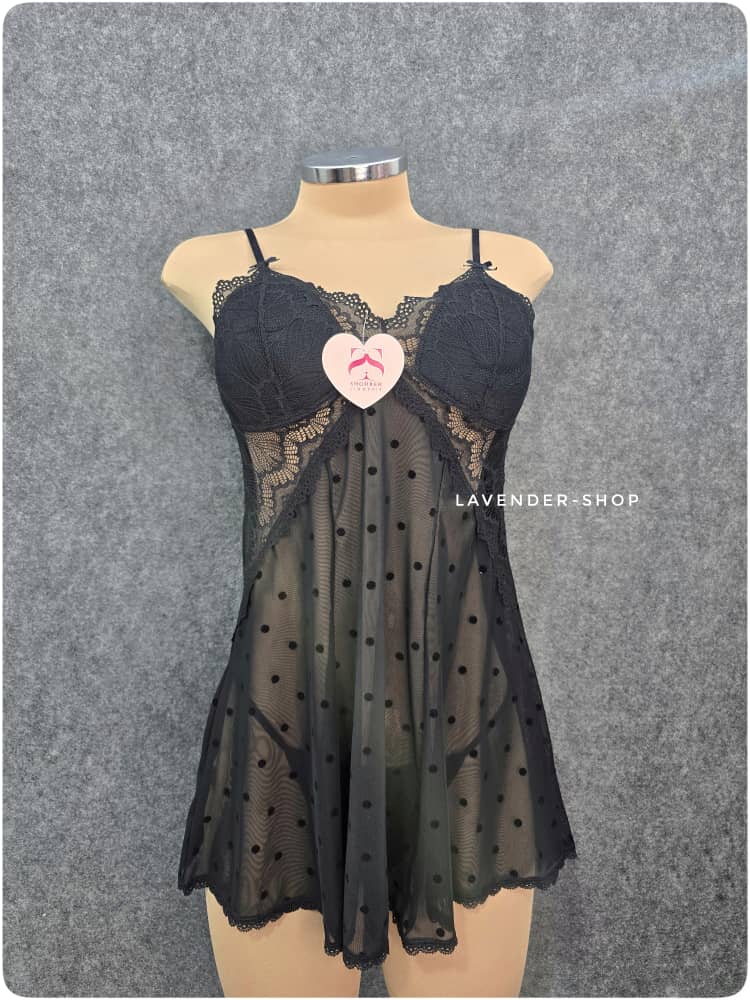 لباس خواب توری مشکی برند شهره با پارچه لطیف و فانتزی