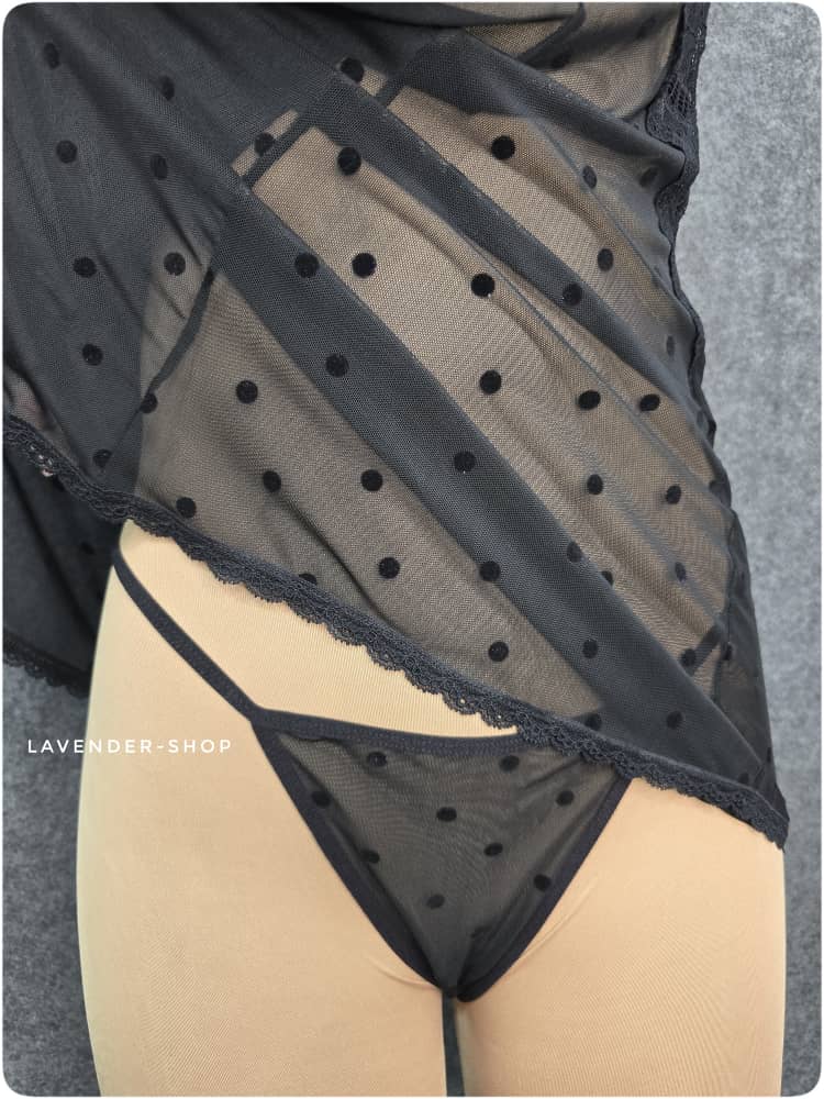 جزئیات قسمت بالاتنه لباس خواب توری مشکی برند شهره