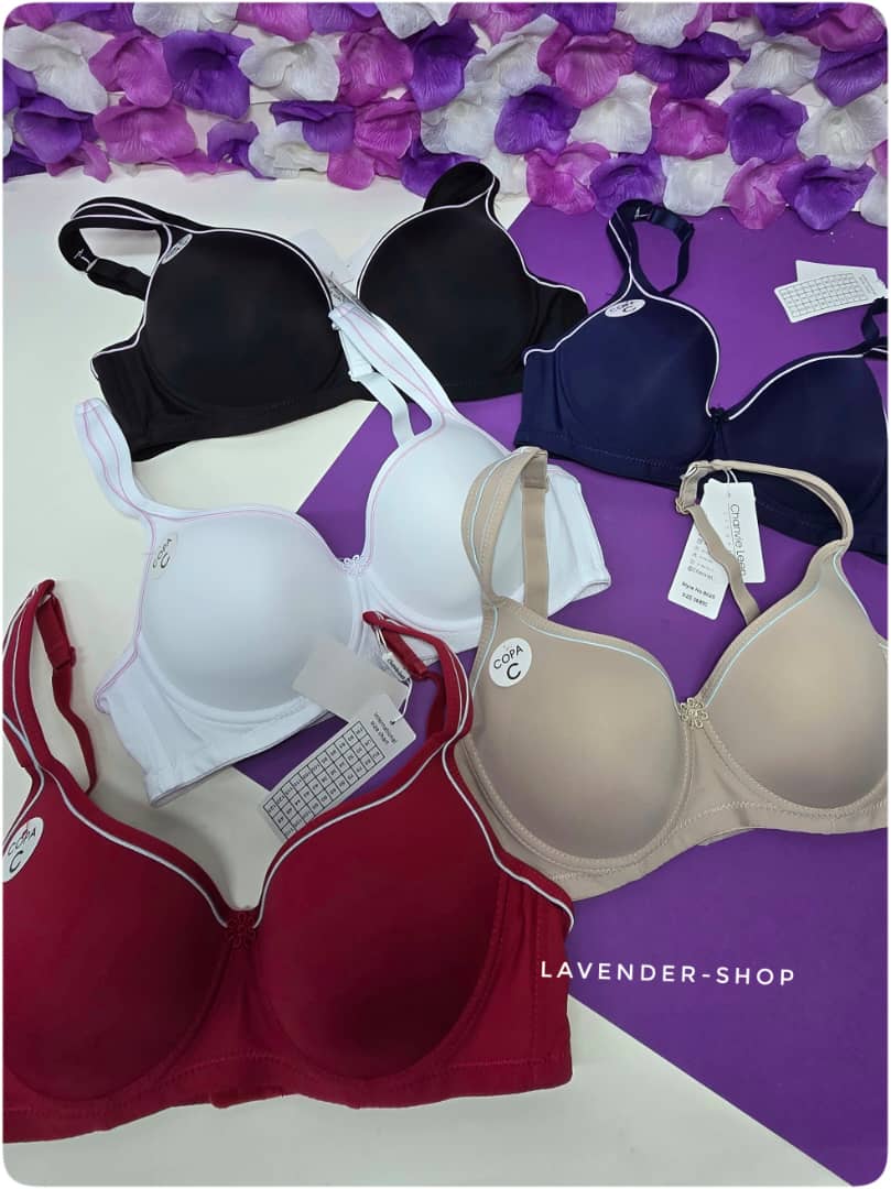 سوتین اسفنجی فنردار با کاپ C و بند پهن – نمای کلی از چند رنگ متنوع محصول