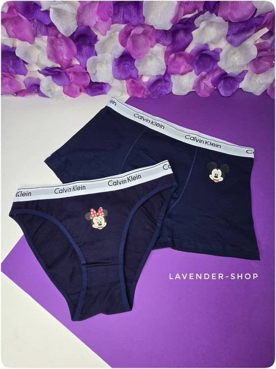 ست شورت فانتزی کاپلی زن و شوهری با طرح میکی موس و مینی موس، رنگ سرمهای تیره