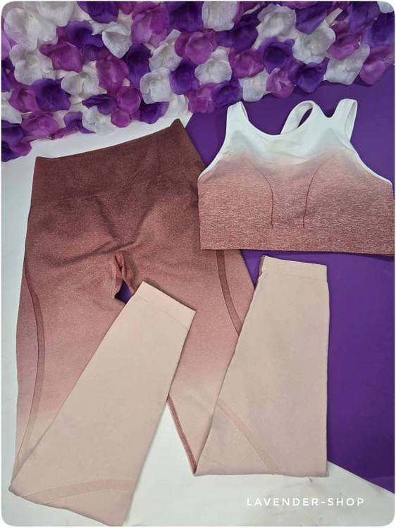 ست ورزشی اسنپ پی زنانه رنگ صورتی تا قرمز گرادیانی با نیمتنه بنددار و لگ هماهنگ