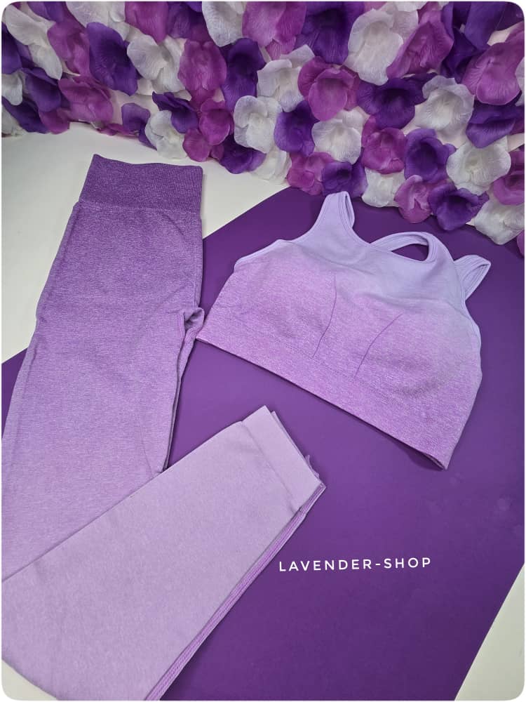 جزئیات دوخت لگ ورزشی کشی و فیت بالا در رنگ بنفش