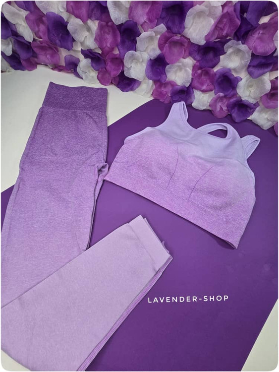 جزئیات دوخت لگ ورزشی کشی و فیت بالا در رنگ بنفش