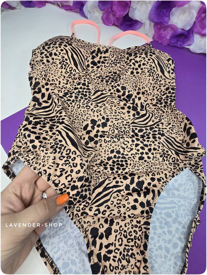 مایو یک‌تکه زنانه فیتن طرح پلنگی با آستر داخلی روشن