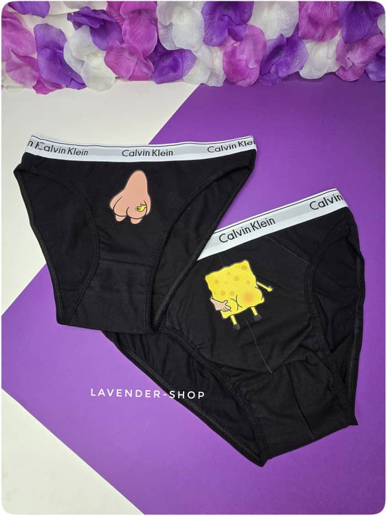 شورت اروتیک کاپلی ست زوجی با طرح باباسفنجی روی زمینه مشکی – فروشگاه لوندِرشاپ