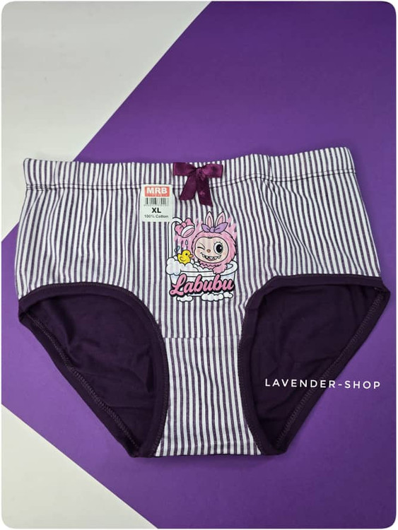 شورت نخی راهراه سرمهای با چاپ لبوبوی صورتی و طراحی فانتزی