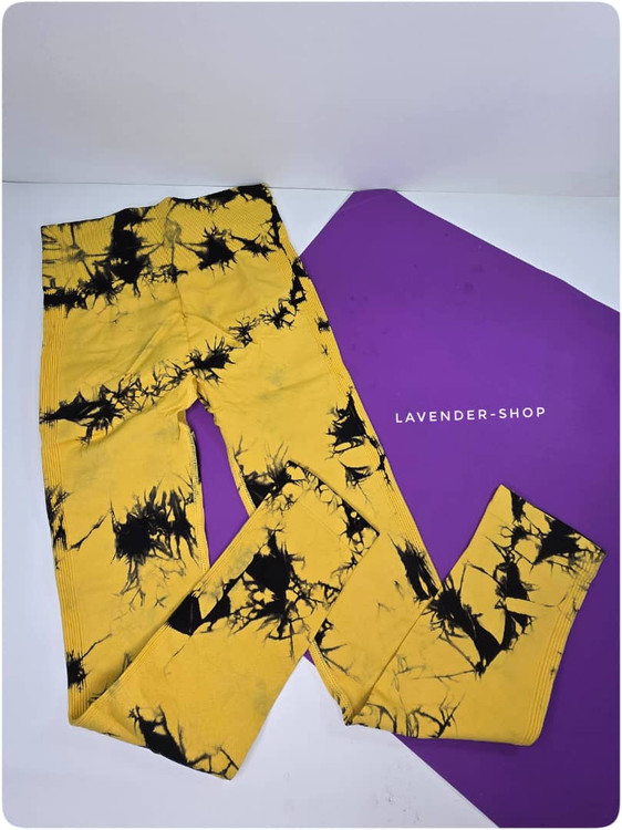 لگ ورزشی طرح ابری گرم بالا رنگ زرد با باسن لیفتی