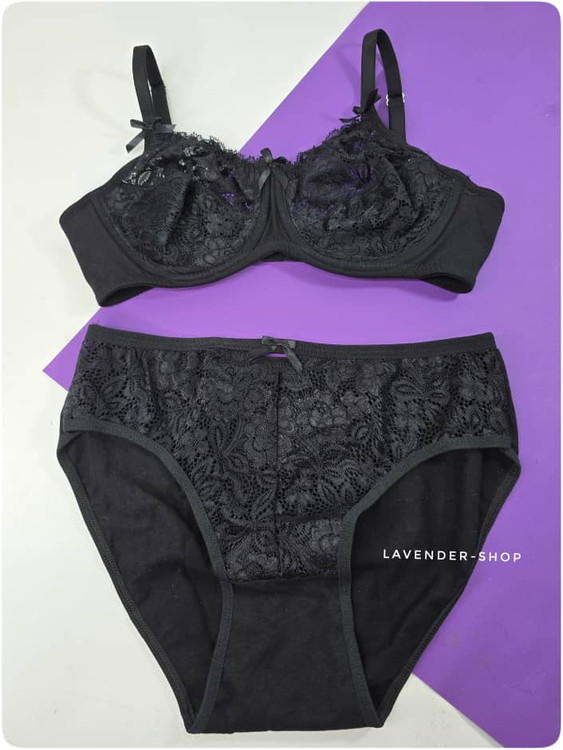 ست سوتین و شورت زنانه تور و نخ فنردار شببو رنگ مشکی