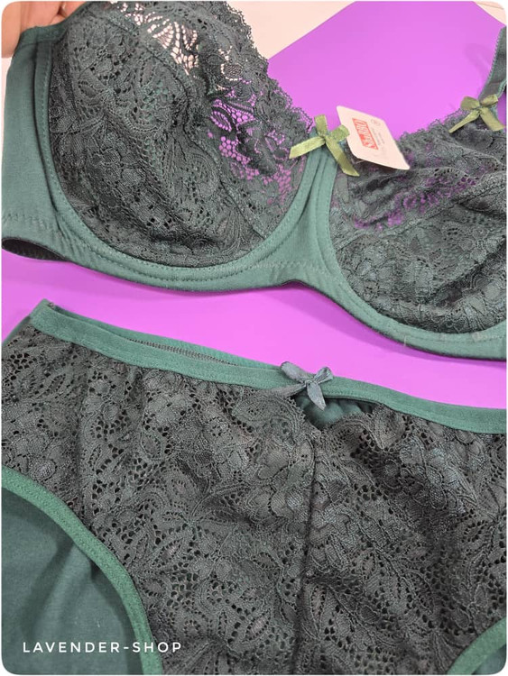 ست سوتین و شورت زنانه تور و نخ فنردار شببو رنگ سبز