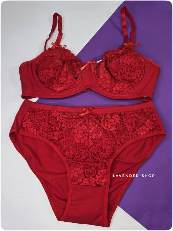 ست سوتین و شورت زنانه تور و نخ فنردار شببو رنگ قرمز