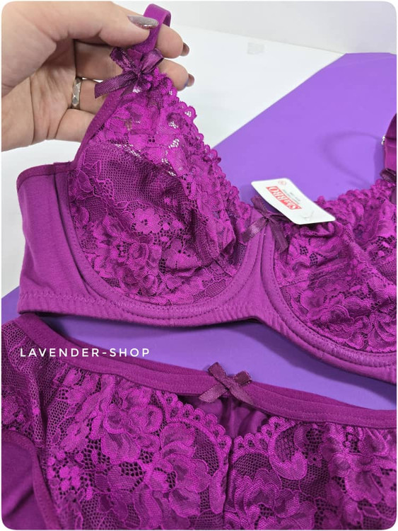 ست سوتین و شورت زنانه تور و نخ فنردار شببو رنگ بنفش