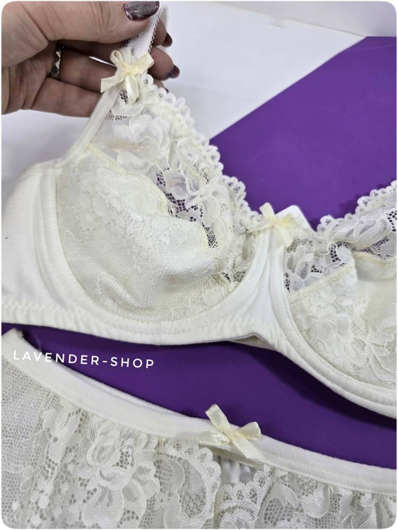 ست سوتین و شورت زنانه تور و نخ فنردار شببو رنگ سفید