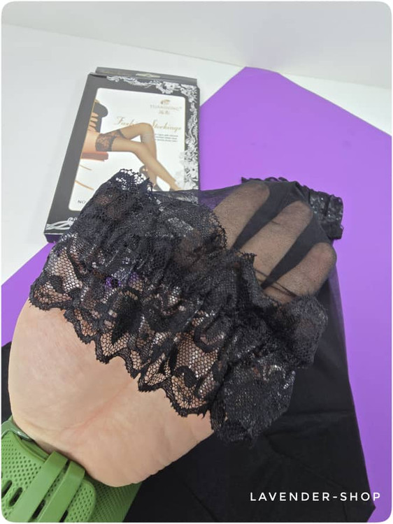 جوراب بالای زانو زنانه شیشهای توردار مشکی