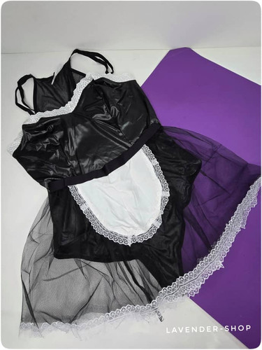 لباس خدمتکاری زنانه فانتزی با ترکیب لاتکس و تور ظریف