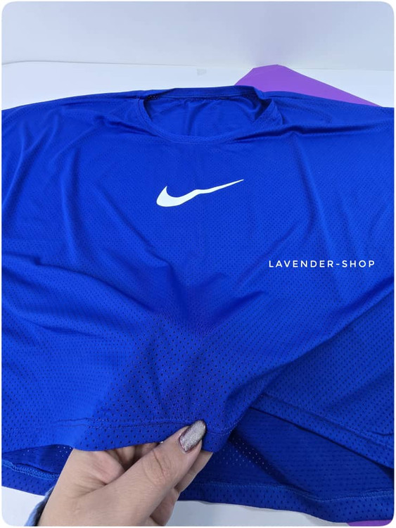 تیشرت کراپ ورزشی زنانه رنگ آبی کاربنی