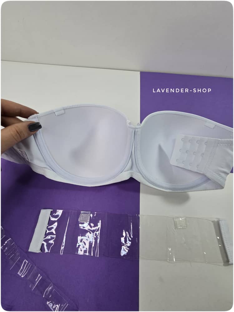 سوتین سفید با بند شفاف مناسب زیر لباس مجلسی و تاپ دکلته