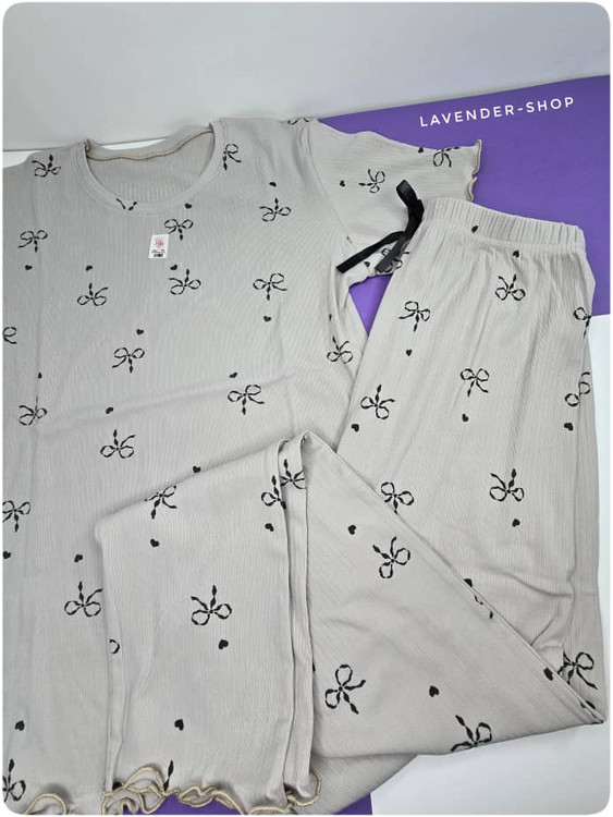 تیشرت ست خانگی زنانه نخی کبریتی با پارچه ترک